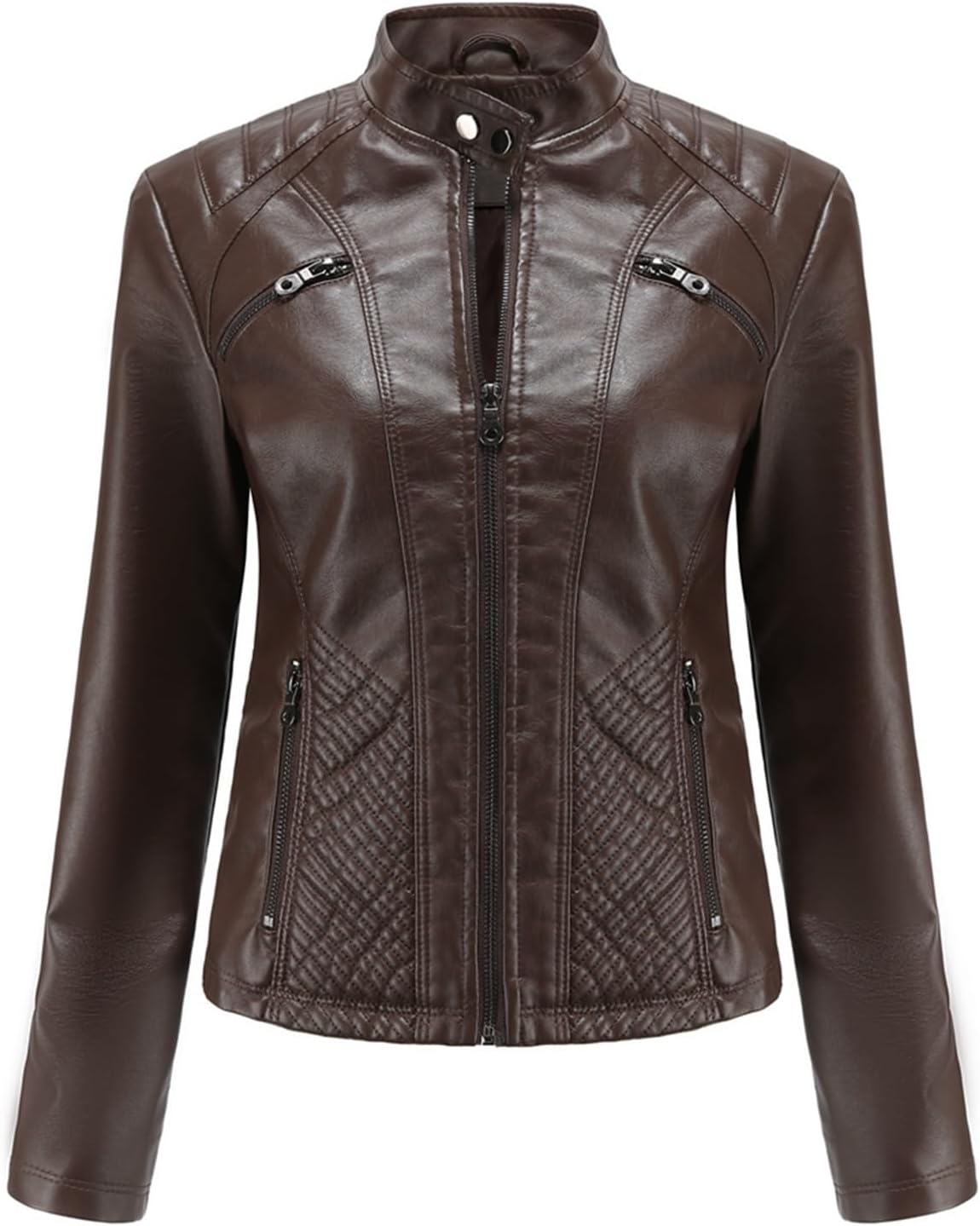 Faux Leather Jacket Women Motorcycle Zipper Bomber PU Bike Coat with Pockets Fashion Winter Outfits Streetwear