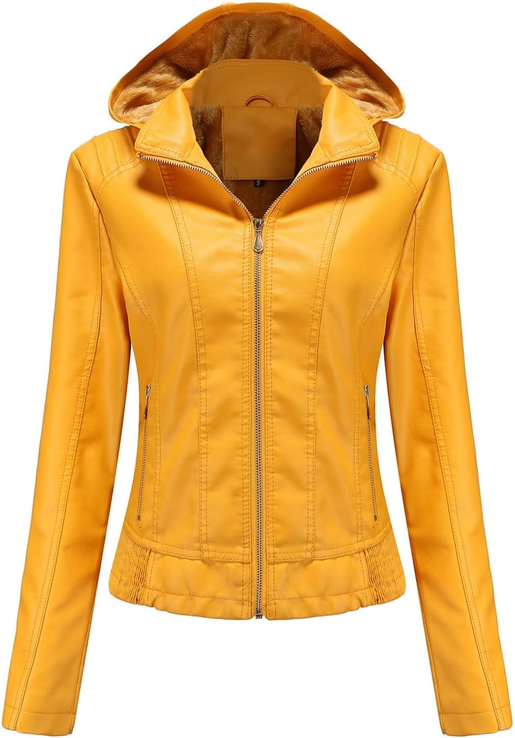 Women's Faux Leather Jacket Women Motorcycle Coat for Biker PU Lambskin Leather Jacket Womens with Removable Hood