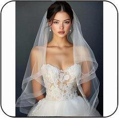 Latious Fingertip Bride Wedding Veils 2 Tier Bridal Veil Ribbon Edge Veils with Comb for Brides and Women