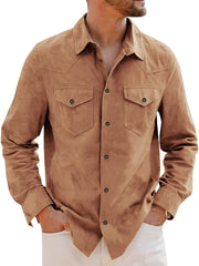 Runcati Mens Long Sleeve Suede Shirts Button Down Shacket Casual Work Western Regular Fit Shirt Jacket