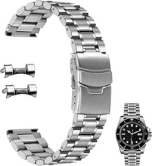 Juntan 20mm 22mm Stainless Steel Watch Band Curved End Straight End for Men Women Metal Watch Bands Strap Quick Release Replacement Bracelet with Double Folding Buckle Silver