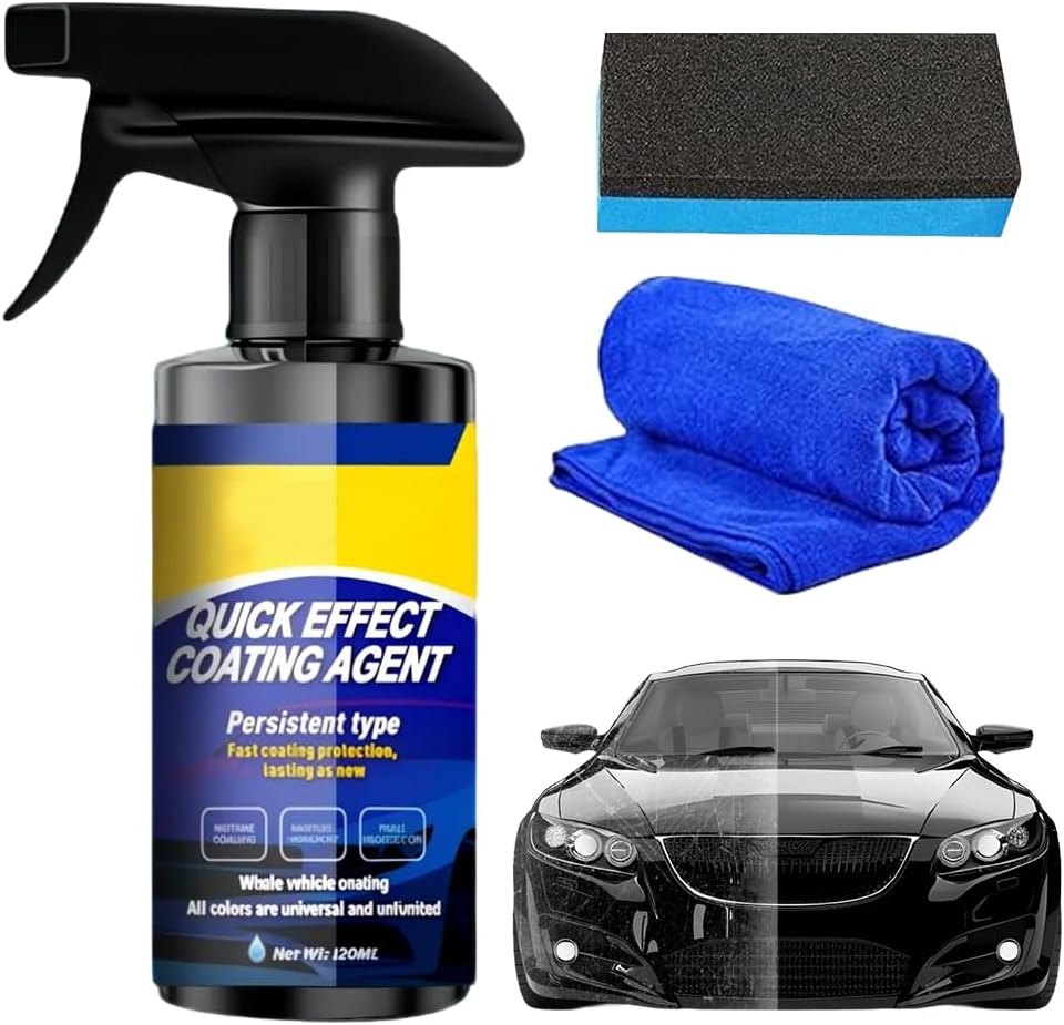 Advanced Car Quick-Acting Coating Agent Spray,Quick Effect Coating Agent for Car,Cars Scratch Wax Polish Spray Waterless Wash,Multi-Purpose Oil Film Emulsion Glass Cleaner (1 set)