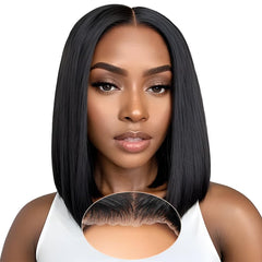 Bob Wigs Human Hair Glueless Wear and Go 14 Inch 9x6 HD Lace Closure Wig Short Bob Glueless Wig Human Hair Pre Plucked Pre Cut Black Pre Bleached Ready to Wear Wig 200% Density for Women