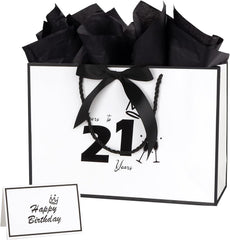 Dimetey 12.6Inch 50th Birthday Gift Bag with gift Card and Tissue Paper for Men Women's 50th Birthday Supplies (White 50th)