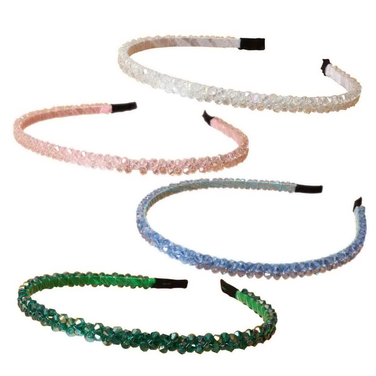 Cuizhiyu 4 PK Crystal Rhinestone Headbands for Women Girls Double Rows Sparkly Beaded Hair Hoops Clear Black Weave Narrow Hair Bands Hair Accessories (Color A)