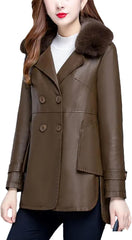 Women Leather Jacket Winter Loose Windbreaker Thick Fleece Parkas