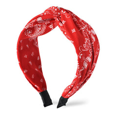 Xiyantiji Red Bandana Headbands for Women - Paisley Print Wide Turban, Vintage Cross Twist Knot, Non-Slip Boho Hair Accessories