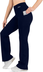 Nirlon Bootcut Yoga Pants with Pockets - Flare Leggings for Women Tummy Control with Stretch Cotton Cotton Leggings for Women