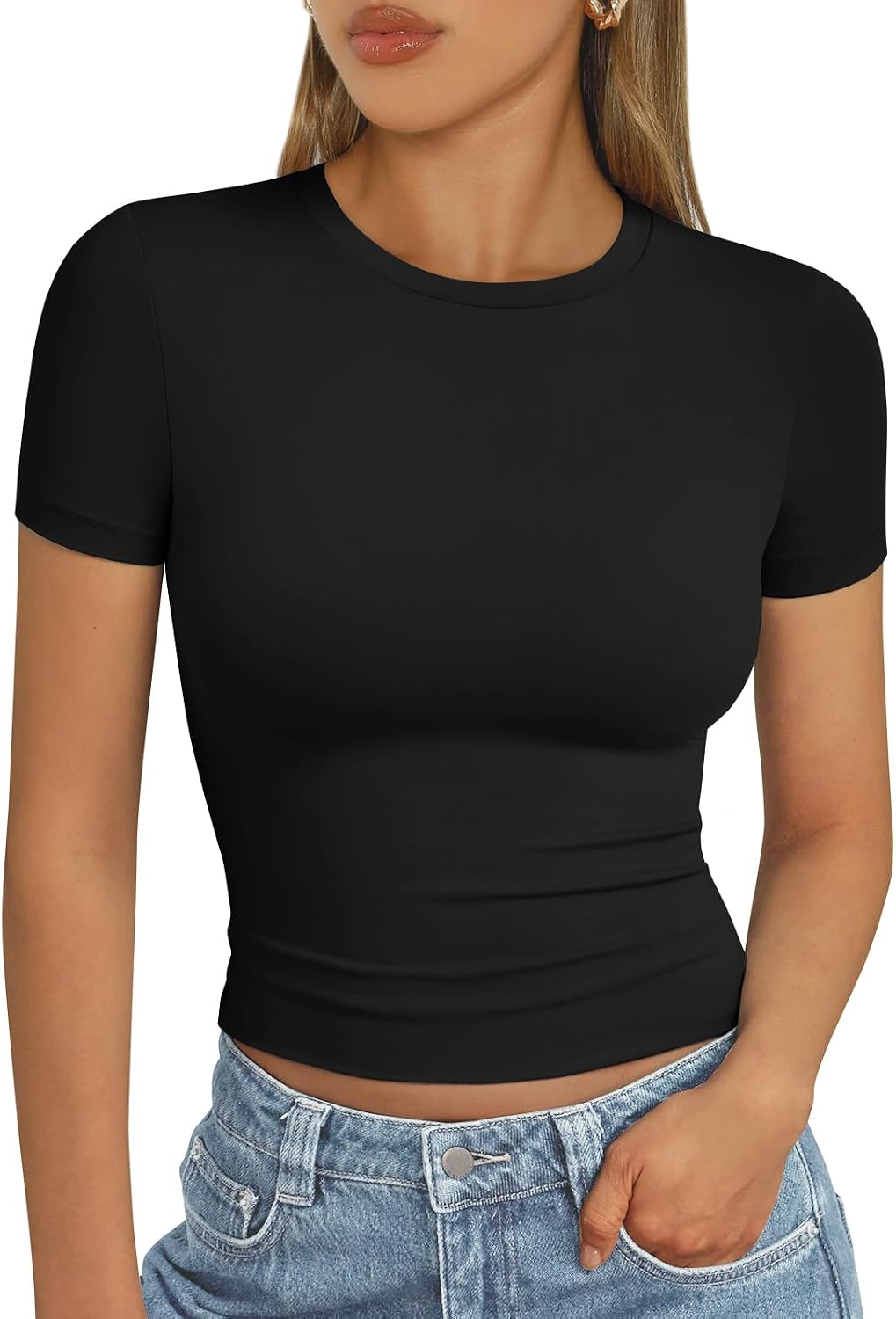 AUTOMET Womens Short Sleeve T Shirts Basic Summer 2025 Workout Tops Crew Neck Gym Crop Tops Trendy Y2K Clothes