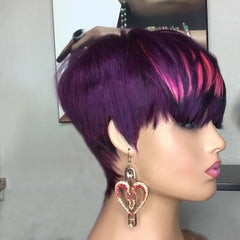 PangDongLai Chic Elegent Pixixe Cut Curly Wigs for Black Women Short Layered Pixie Cut Human Hair Wigs With Bangs Natural Black Color Summer No Glue Short Curly Human Hair Wig