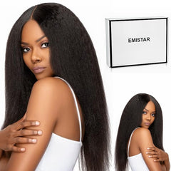 16 Inch Short Bob V Part Wig Yaki Straight Upgrade U Part Synthetic Wigs for Black Women Full Head Clip In Hair Glueless Replacement Kinky Straight Synthetic Wig