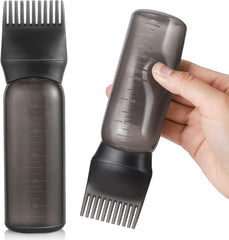 Pimoys Root Comb Applicator Bottle 6 Ounce, Oil Applicator for Hair Dye, Hair Oiling Bottle Brush with Graduated Scale, Purple