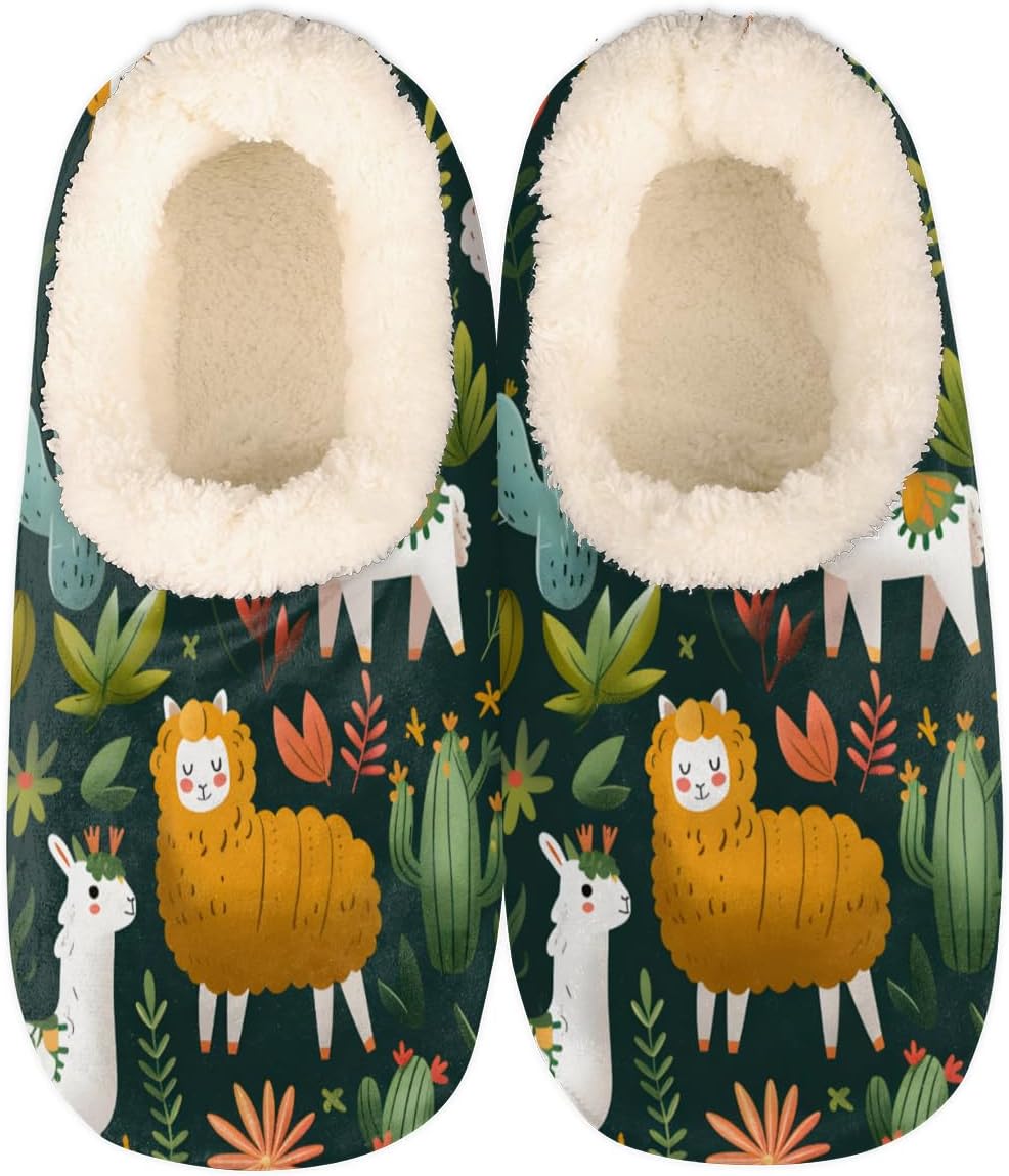 Alpaca Cactus Plants Slippers for Women Men Cozy Non-slip House Shoes Winter Warm Indoor Slipper