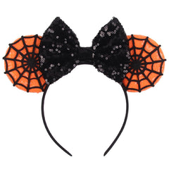 LSHDXD Halloween & Christmas Hairband, Hand-made Headband with Adjustable Mouse Ears, Glitter Sequin Spider Web Design, Unique Gift for Women, Unisex Adults (Black, 1 Count Pack of 1)