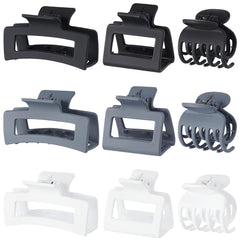 Medium Claw Hair Clips Set for Women - 3 Styles, 9 pcs Rectangle Clips for Thick Hair, Square Clips for Thin Hair - Brown