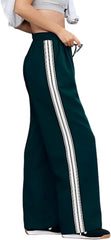 Women's Casual Striped Palazzo Pants Elastic Waist Track Trousers Wide Leg Sweatpants with Pockets