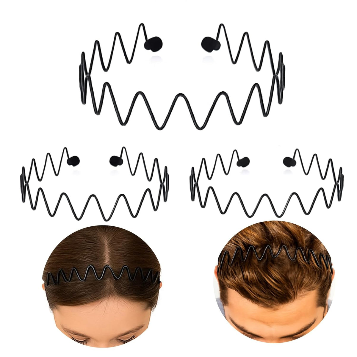 CAMKONG 6PCS Metal headbands for Men Headbands Women Wavy Hair bands Spring Hair Hoop Sports Fashion Hairband Unisex Black Elastic Non Slip Simple Headwear Accessories