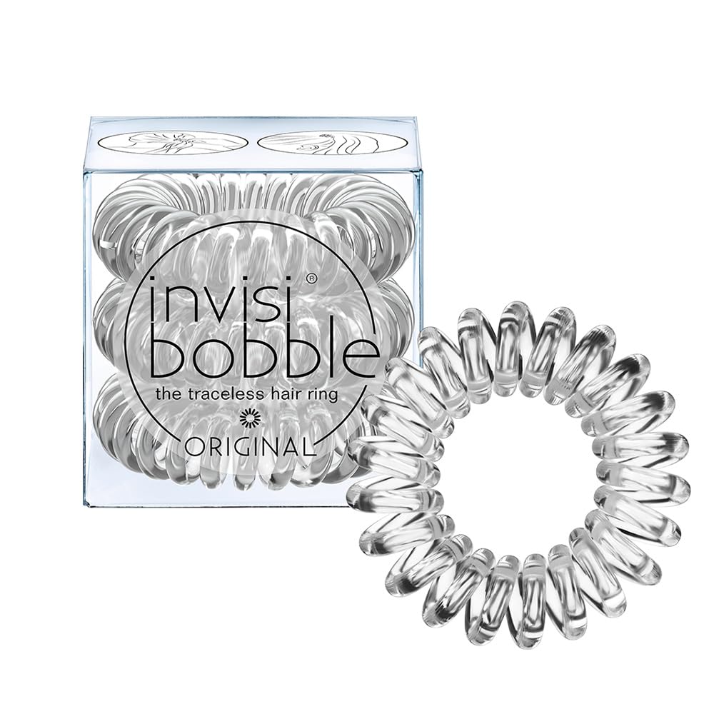 invisibobble Original Traceless Spiral Hair Ties - Pack of 8, Crystal Clear and Pretzel Brown - Strong Elastic Grip Coil Accessories for Women - Non Soaking - Gentle for Girls Teens and Thick Hair