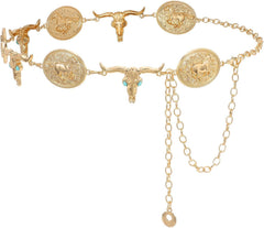 WHIPPY Western Metal Concho Belt for Women Vintage Cowgirl Boho Turquoise Chain Belts for Dresses Jeans