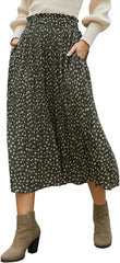 EXLURA Womens High Waist Polka Dot Pleated Maxi Skirt Midi Swing Skirt Beach Vacation Cruise Outfits with Pockets