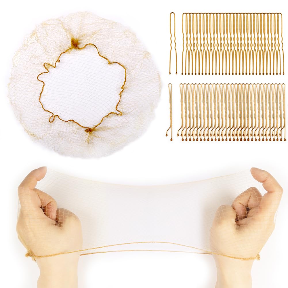 120PCS Elastic Hair Net Set for Food Service Workers 20pcs 24inch Invisible Hair Nets for Men Women Buns,50pcs U-Shaped Hair Pins 50pcs Bobby Pins for Bun Maker, 24inch,Black