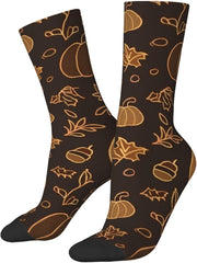 Pumpkin Floral Socks for Men Women Fall Maple Leaf Casual Athletic Crew Socks Warm Cozy Gifts
