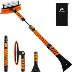 METOWARE 44'' Snow Brush and Ice Scrapers for Car Windshield, Extendable Snow Brush for Car with Ergonomic Foam Grip and 360° Pivoting Brush Head for Car SUV Truck Blue