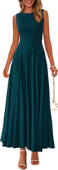 PRETTYGARDEN Womens Summer Dresses 2025 Casual Sleeveless Crewneck Aline Maxi Dress Stretch Tank Flowy Long Dresses