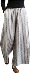 Women Striped Palazzo Pants Casual Cotton Linen Pant High Waist Flowy Cropped Trousers Travel Vacation Outfits