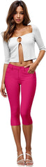 Hybrid & Company Women's Ultra Stretch Mid Rise Skinny Capri Pants with Pockets