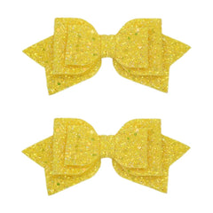 Multicolor Sparkling 5 Inch Glitter Hair Bows - Set of 2 Alligator Clips for Girls, Teens, Toddlers（Silver）