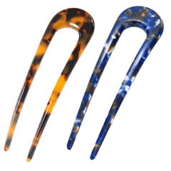 Fsmiling French Hair Pins Tortoise Shell U Shaped 2 Prong Hair Sticks Acetate Chignon Pin for Women Hairstyle Accessories 2 Pack