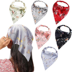 6 Pack Hair Scarf Headband for Women Elastic Bandana Head Scarf Large Boho Triangle Kerchief with Clips Non Slip Scarves