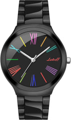 Letoff Ceramic Oil Finish Watch,Metal Case Metal Bracelet,Big face Colorful Roman Numerals Water Resistant 100ft