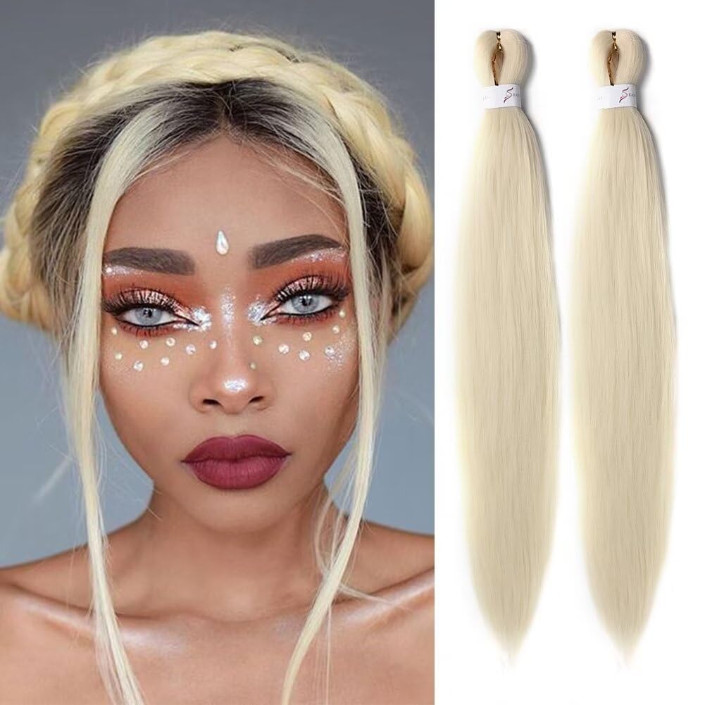 Pre Stretched Braiding Hair,26 Inch 2 Packs Yellow Braiding Hair, Yaki Texture Prestretched Crochet Braids Hair Professional Synthetic Hair Extension Itch Free Hot Water Setting (2 Packs,Yellow#)