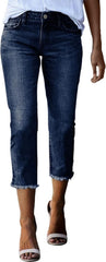 Capri Jeans for Women High Waisted Stretchy Skinny Pants Cut Off Summer Stretchy Hem Denim Capris with Pockets