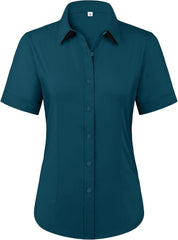 siliteelon Womens Stain Shield Dress Shirts Wrinkle Free Short Sleeve Solid Tops Blouses Button Down Shirts