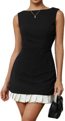 Milumia Women's Boat Neck Pleated Mini Dress Open Back Short Party Club Tank Dresses