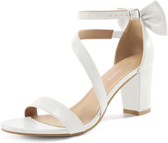 Chunky Heels for Women Wedding: Comfortable Ladies Bow Heel Sandals for Prom Party - Bridal Dressy Walking Shoes