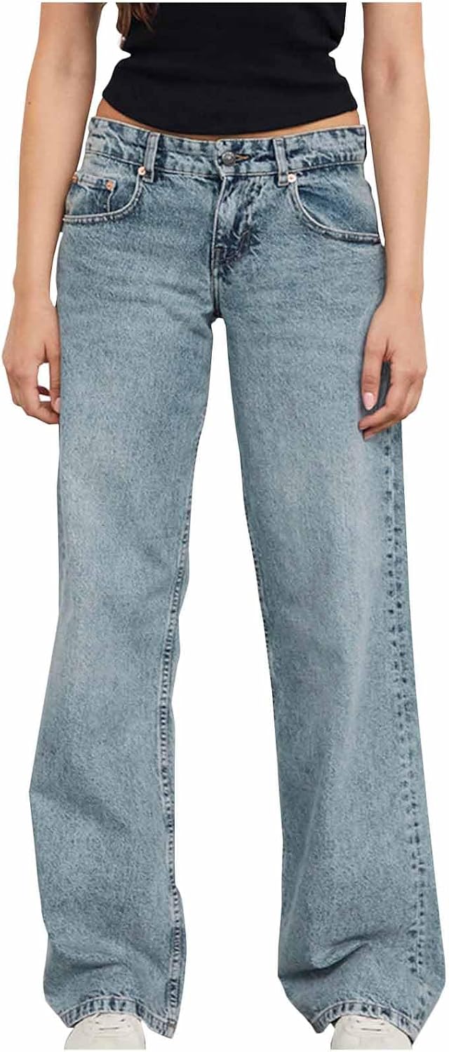 Women's High Waisted Flare Jeans with Belt Bootcut Stretchy Denim Pants Full Length Wide-Leg Casual Loose Fit Trousers