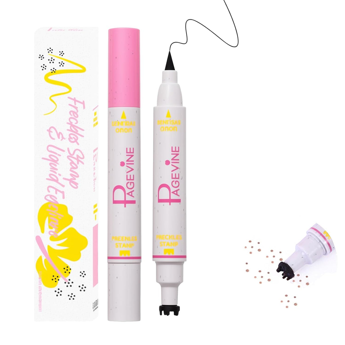 Freckle Pen Stamp and Black Eyeliner 2 in 1,Fake Freckles Stamp Liquid Eyeliner Pencil Kit,Dual Ended Faux Freckles Maker Pen for Sunkissed Makeup Natural Lifelike Long Lasting,02 MEDIUM