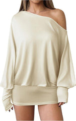 SOLY HUX Women's Long Sleeve Off The Shoulder Dress Y2k Mini Dress Streetwear Music Festival Outfits