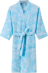 PEKJI Cotton Bathrobe Soft Robe Lightweight Robes V Neck Full-length Robe With 2 Pockets Unisex Sleepwear With Belt