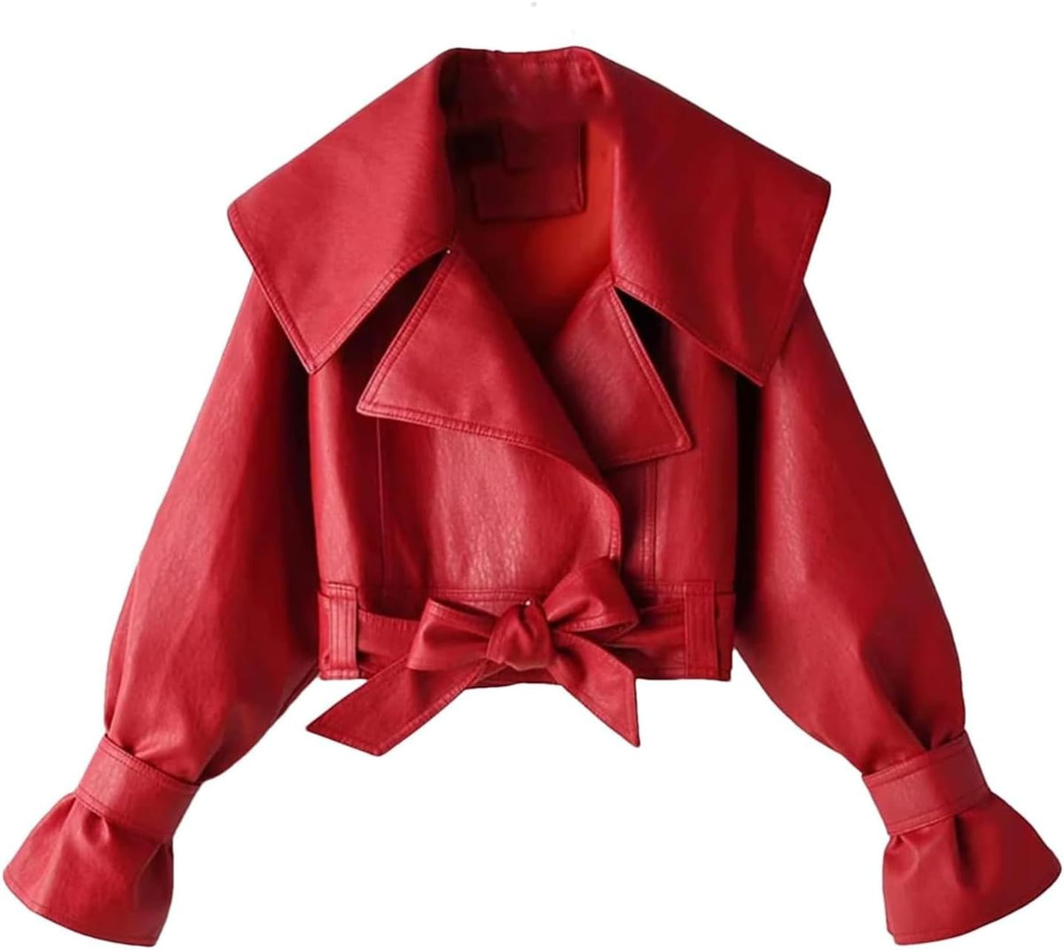 Autumn Women's PU Leather Jacket with Turn-Down Collar and Belt Closure