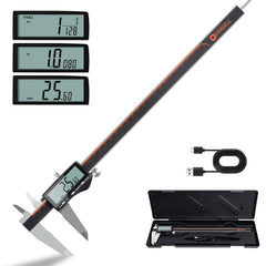 HARDELL Digital Caliper, Rechargeable 0-8 Inch Calipers Measuring Tool with Large LCD Screen, Inch/MM/Fraction, Stainless Steel, Auto-Off, Vernier Caliper Digital Micrometer