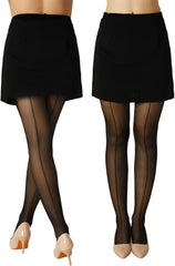 2 Pairs Backseam Sheer Tights For Women- 30D High Waist Control Top Pantyhose with Reinforced Toes