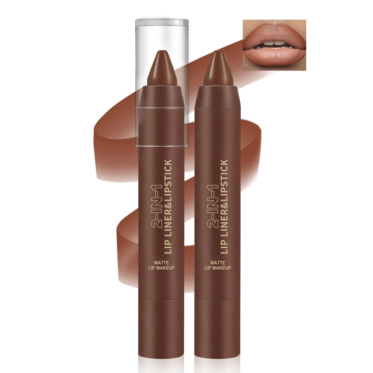 3 Colors 2 in 1 Matte Lip Crayon Set, Velvet Smooth Rich Creamy Gradient Brown Ombre Lip Liner Lipstick Combo, Multi-Use Long Lasting Plumping Lip Pencil, High Pigmented Lip Line Sketch Makeup