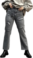 ZERMOM Women's Ripped Skinny Jeans Stretch Mid Rise Straight Leg Denim Pants