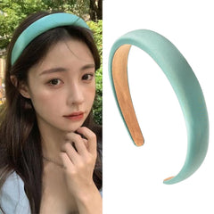 Black Padded Headband for Women - Wide, Simple, Soft Satin Hair Hoop for Girls and Teens, No Teeth Thick Head Accessory