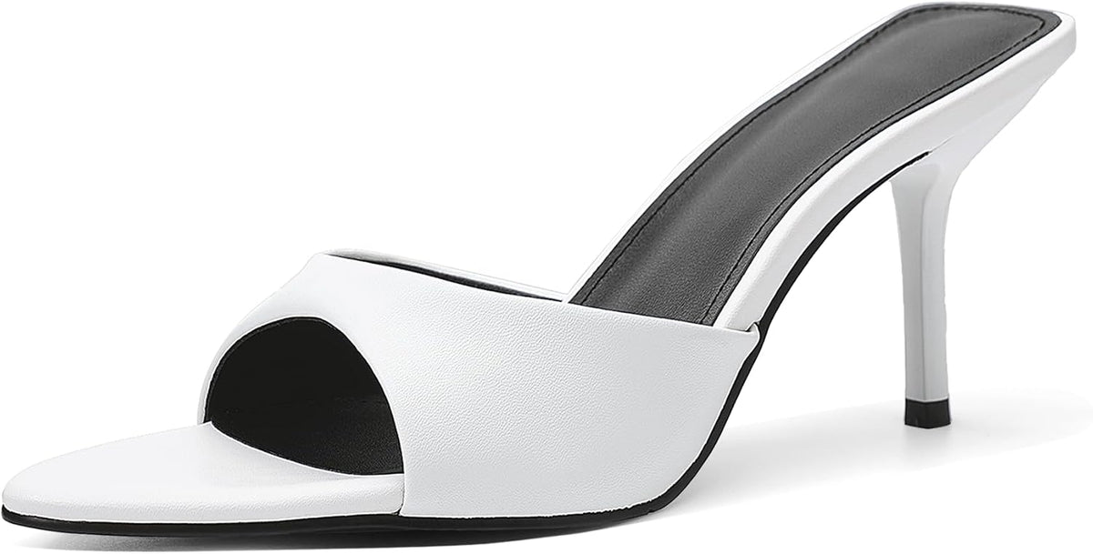 QIV Leopard Kitten Heels Pointed Toe Mule Heels for Women Open Toe Kitten Heel for Party Dressy Wedding